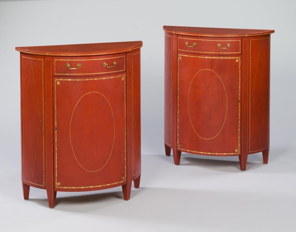 A Pair of Red Morocco Leather Commodes