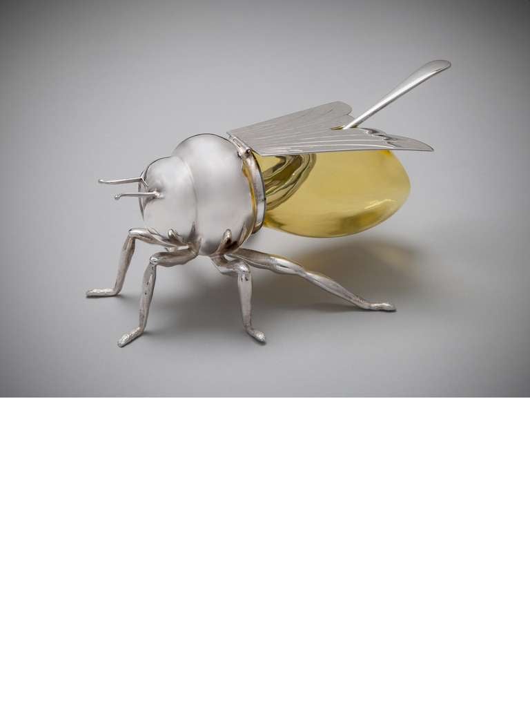 Edwardian A Silver Plated Honey Jar in the Form of a Bee