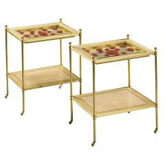 A Pair of Two Tier End Tables with Plaster Intaglios
