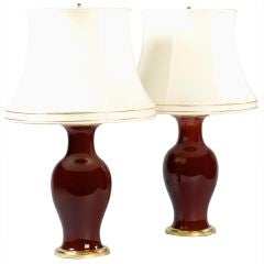 A Pair Of Sang De Boeuf Vases Mounted As Lamps