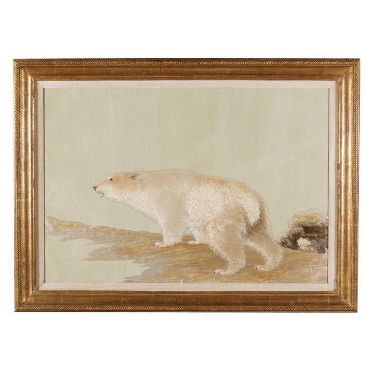 A Japanese Embroidered Picture Of A Polar Bear For Sale