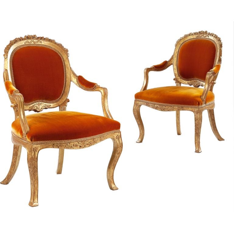 A Pair Of Italian Giltwood Armchairs