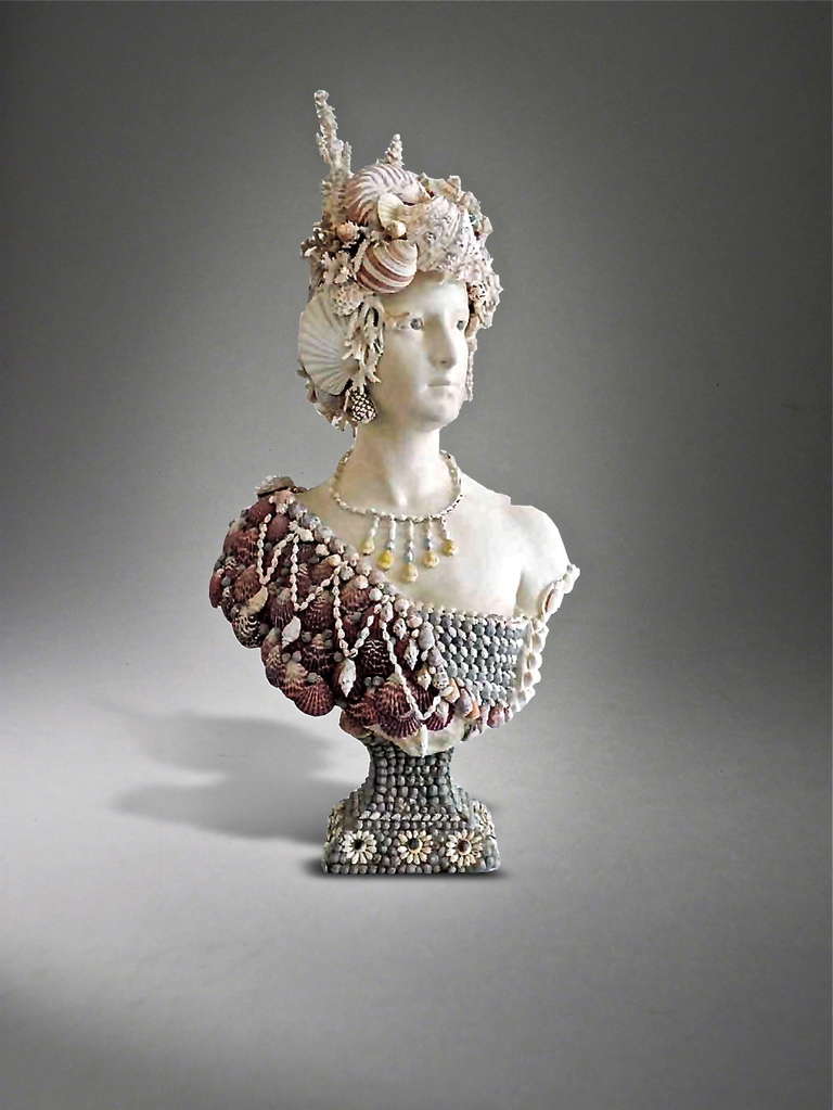 French, 1950s, attributed to Janine Janet (1913 - 2000),
painted plaster applied with intricate decoration of seashells