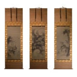 Set of Three Japanese Scroll Paintings by Kano Arinobu, circa 1700