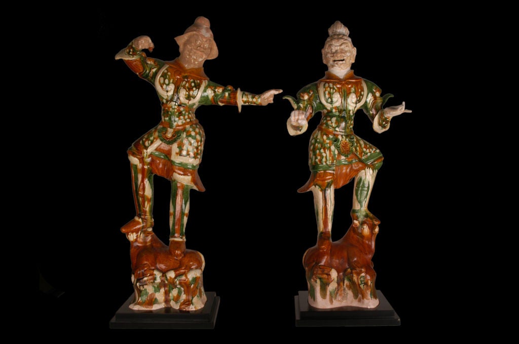 18th Century and Earlier Pair of Chinese Tang Dynasty Lokapala (Guardian Figures) For Sale