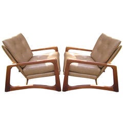 Pair of Adrian Pearsall Leather and Walnut Lounge Chairs Mid-century Modern