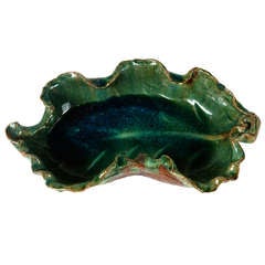 Leaf-Shaped Ceramic Vessel with Green Glaze