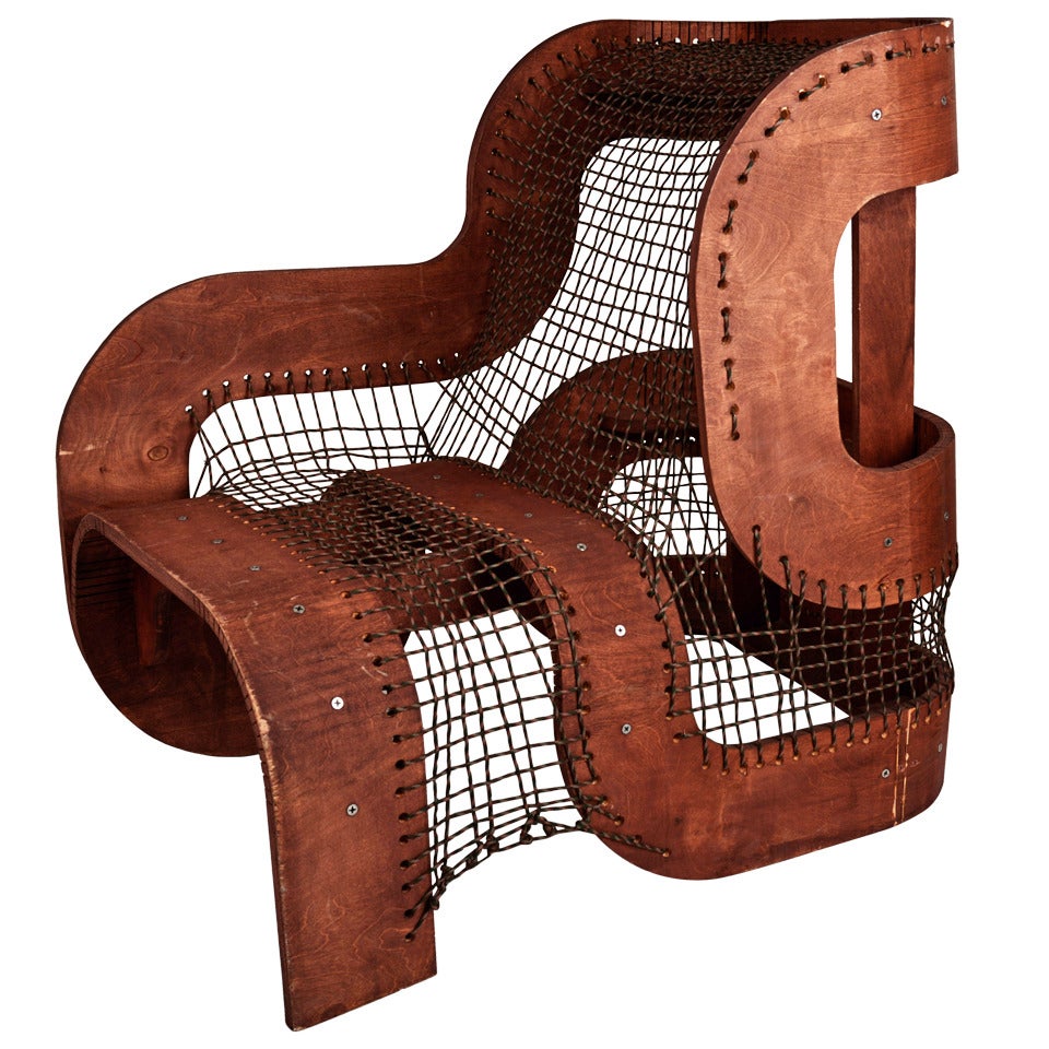 Sculptural Wood and Rope Chair