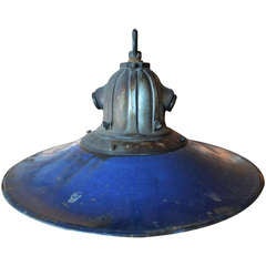 Vintage Industrial Pendant with Enameled Reflector
