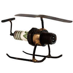 Vintage Folk Art Miniature Helicopter Sculpture