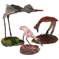 Set of Three Concrete Exotic Bird Sculptures