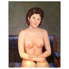Painting of Nude Lady on Blue Sofa