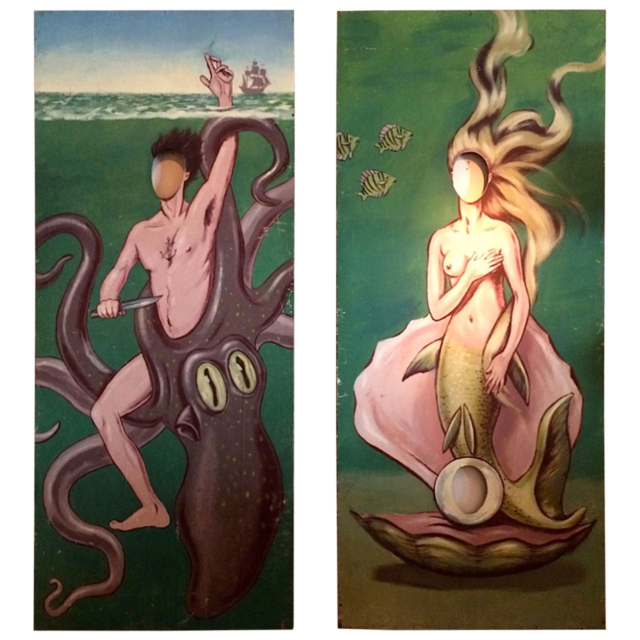 Girl with Pearl and Lucky Octopus Paintings