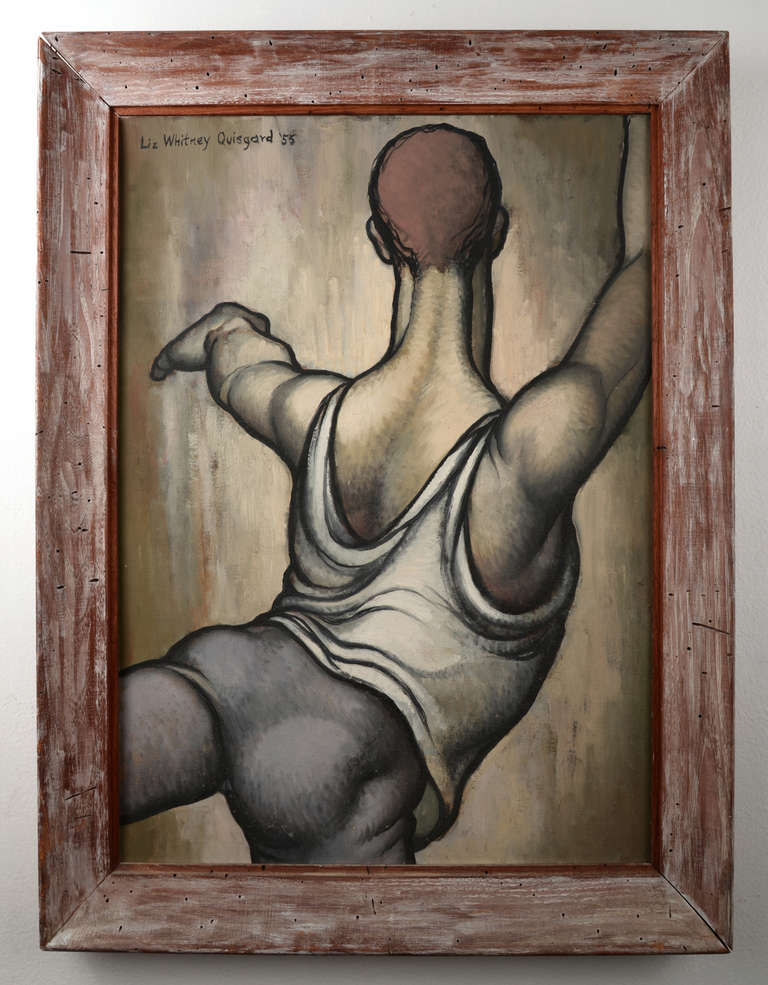 Modernist figural painting of a male dancer in third position.  Excellent detail.