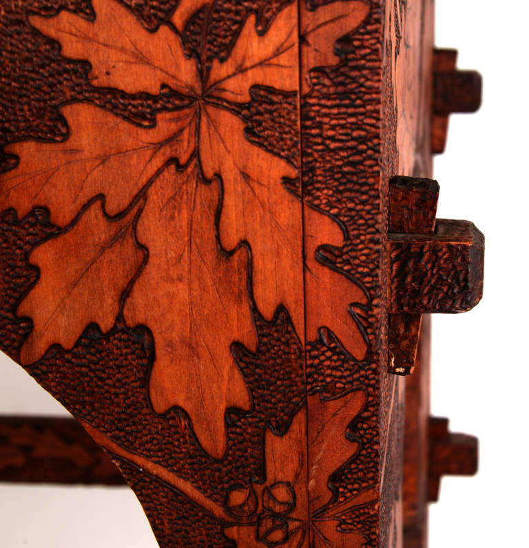 Pine Pyrographic Folk Art Side Table