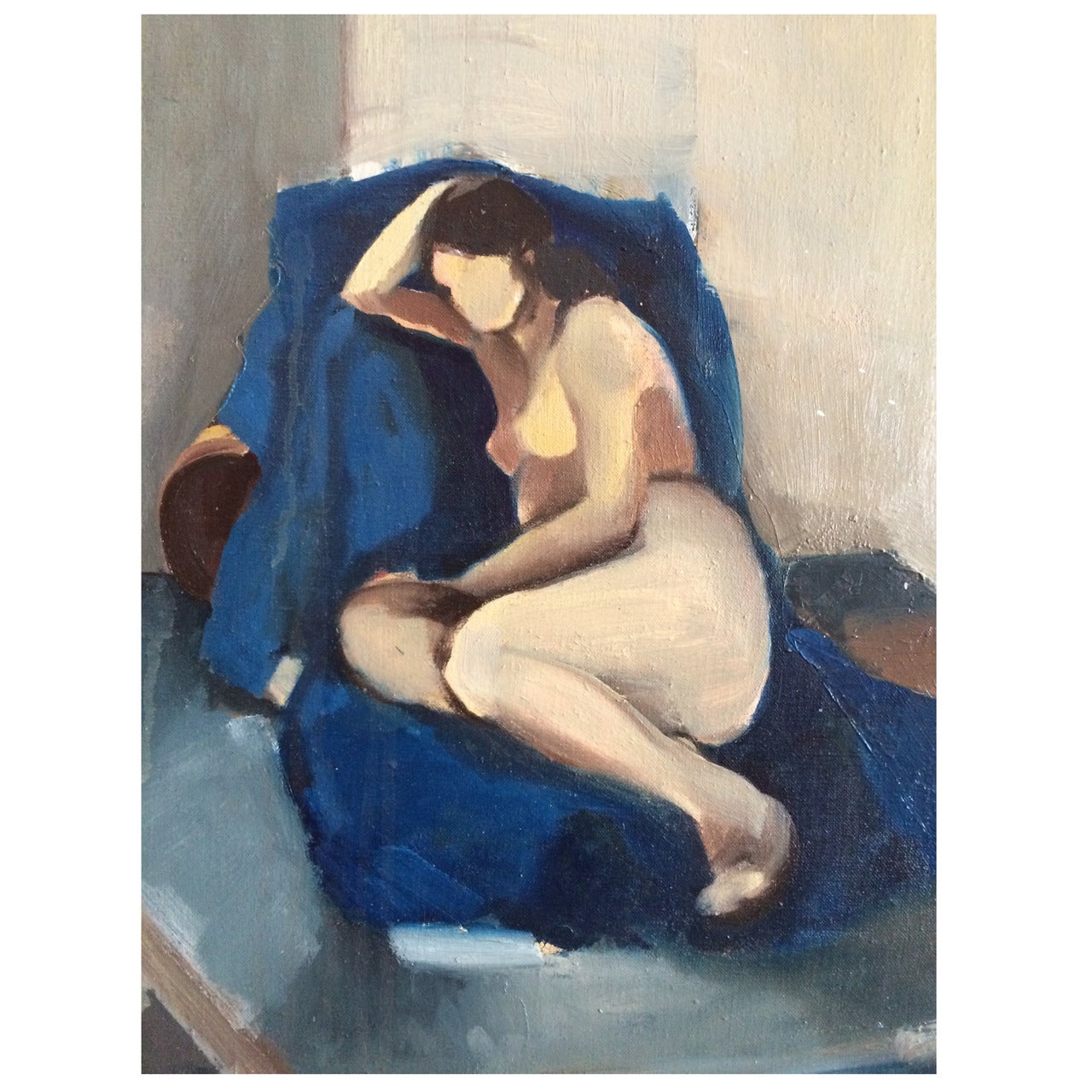 Painting of Nude Women on Blue Lounger 