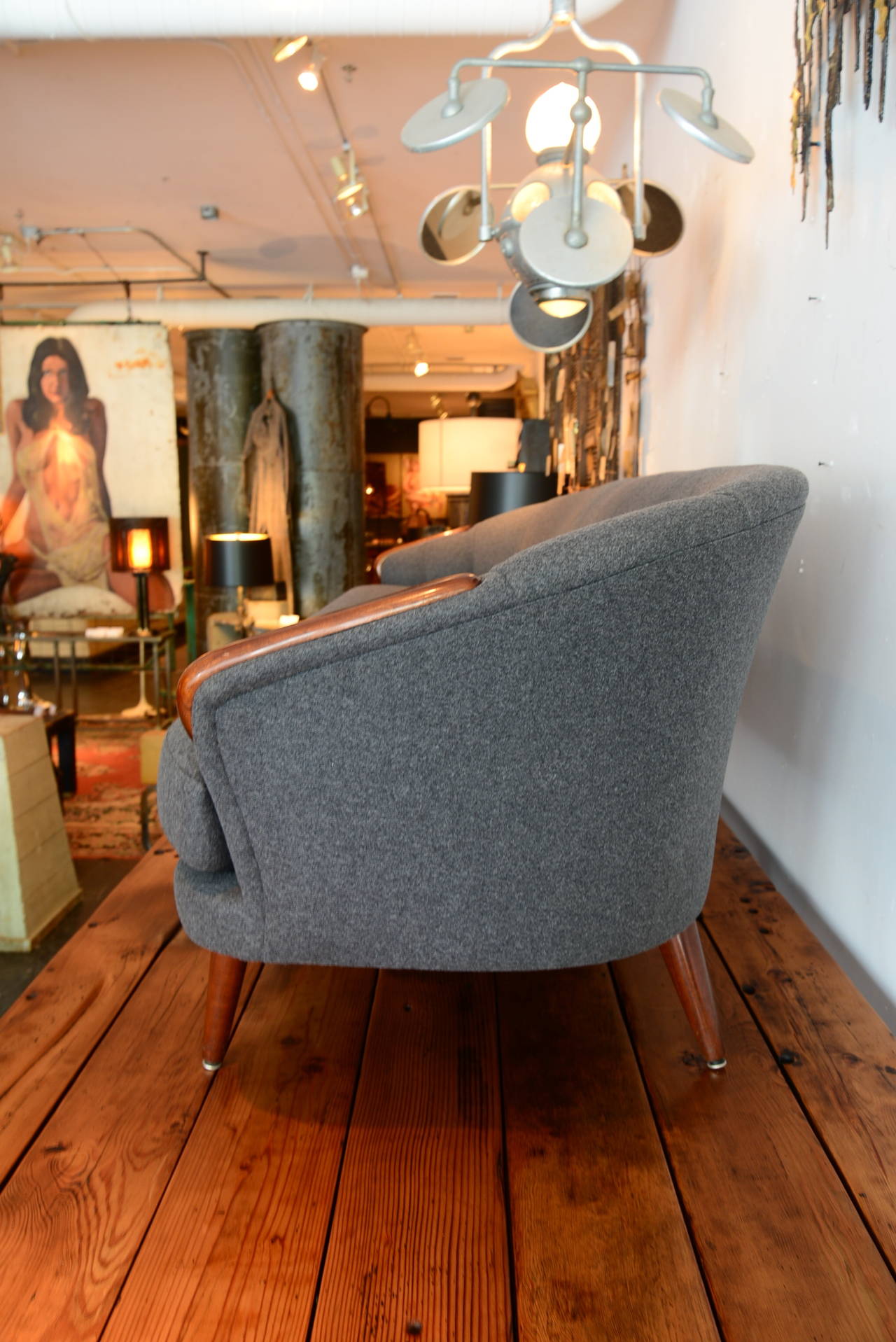 Gray Wool MidCentury Sofa at 1stdibs