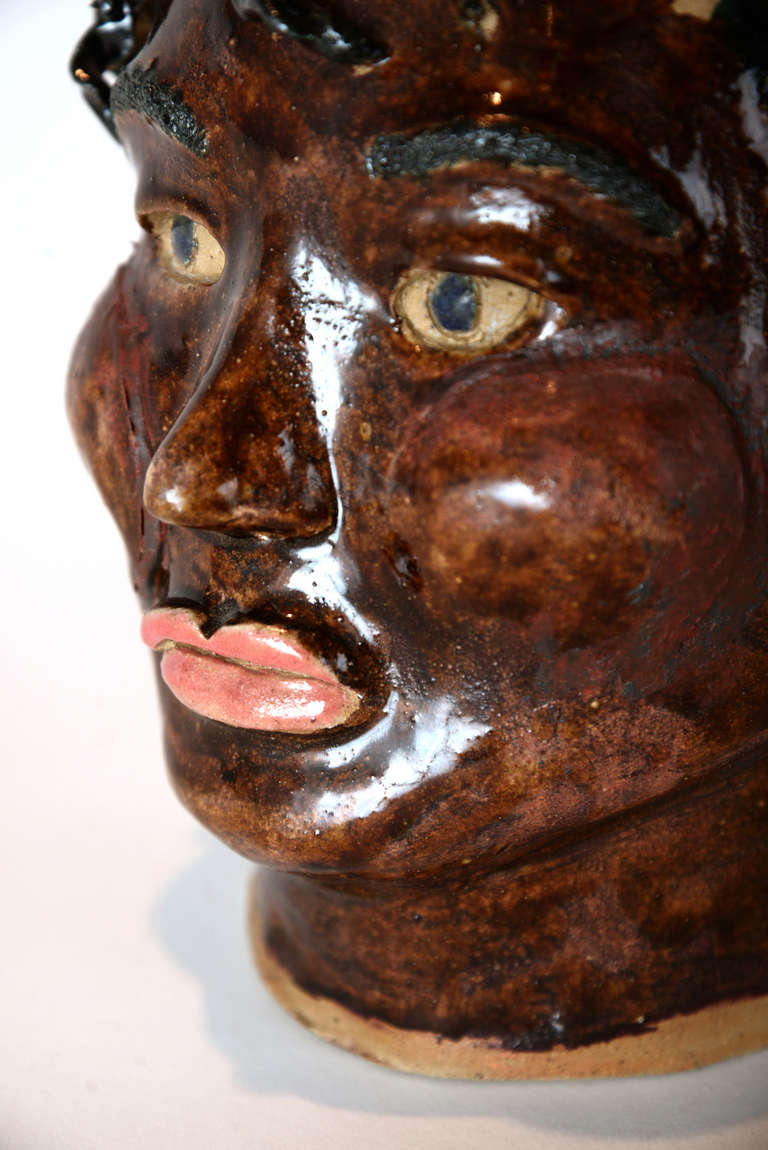20th Century Folk Art Glazed Ceramic Head Sculpture