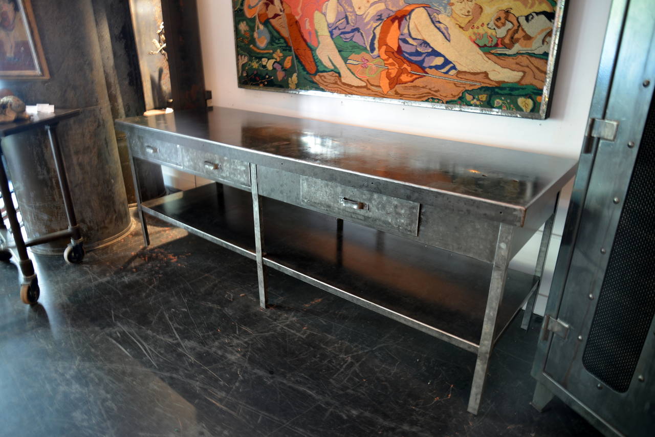 Steel Three-Drawer Galvanized Table
