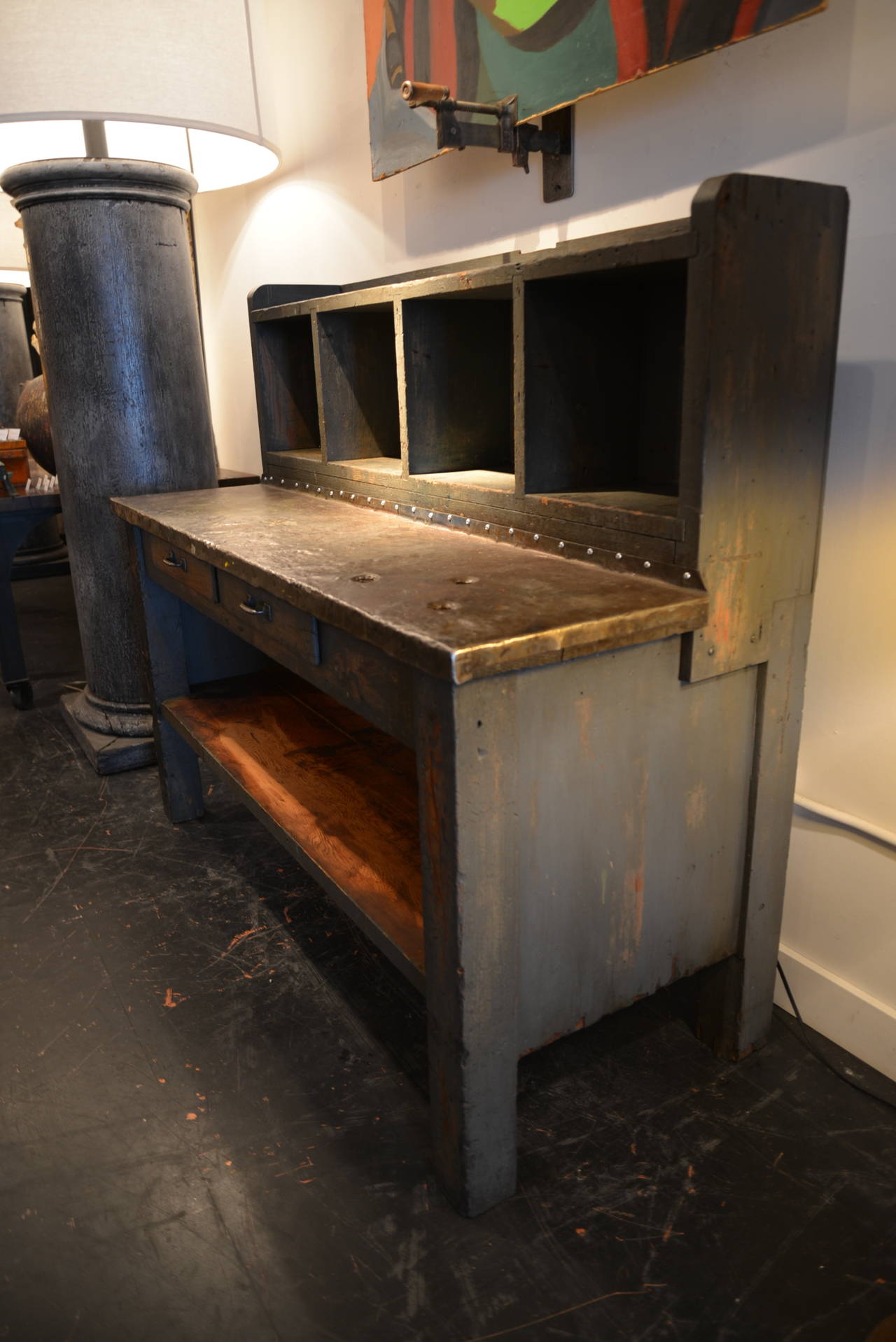 Early 20th Century Wood and Steel Grey Workbench