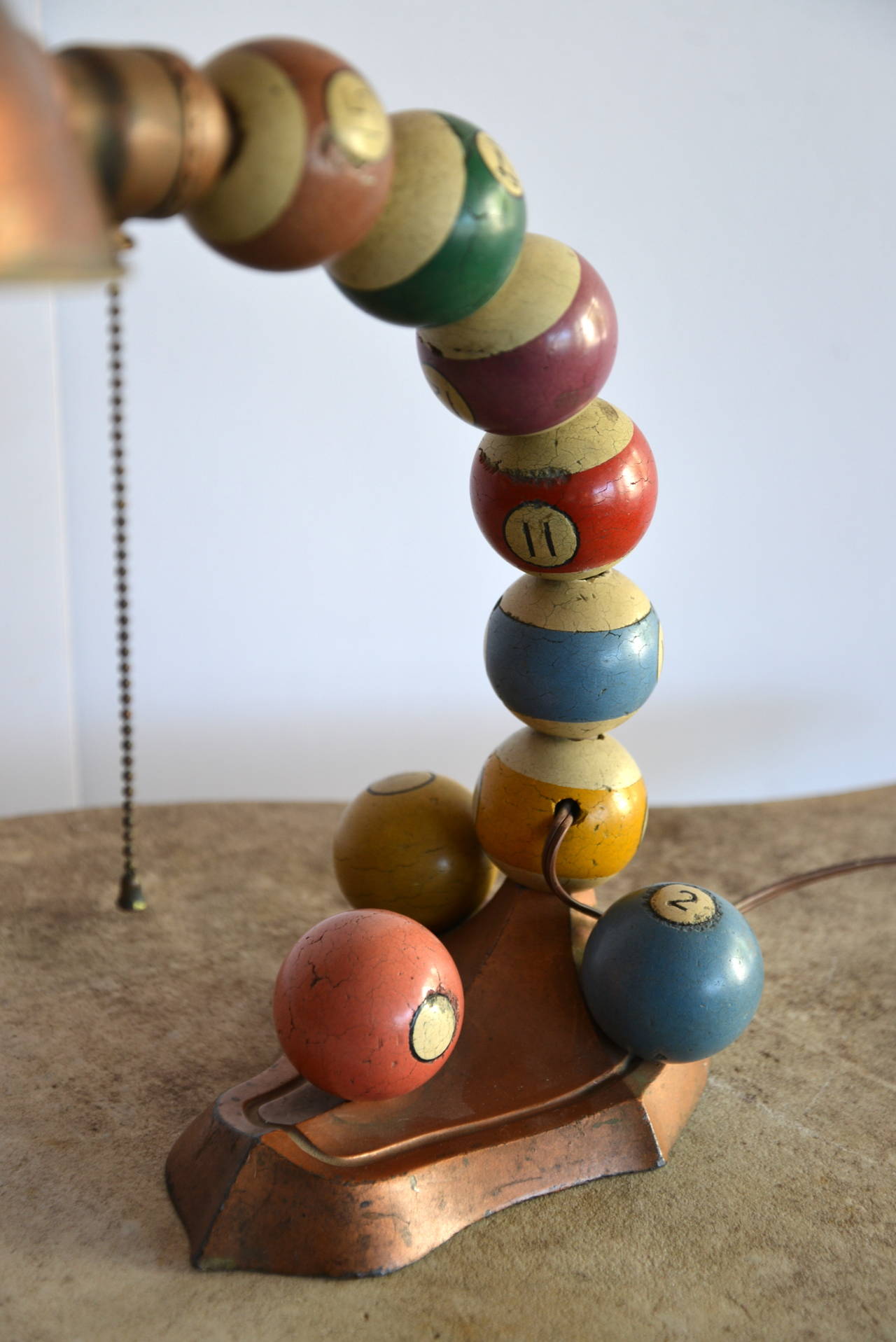 Vintage Wooden Pool Ball Lamp In Good Condition In Seattle, WA