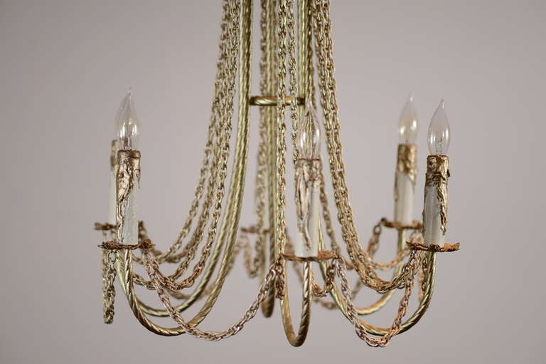 SixLight Chandelier with Rope Twist Arms and Chain Swag at 1stdibs
