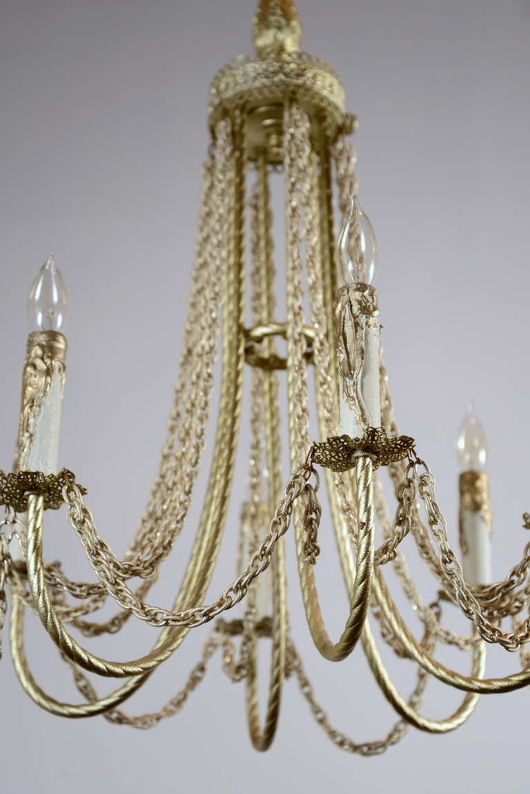 SixLight Chandelier with Rope Twist Arms and Chain Swag at 1stdibs