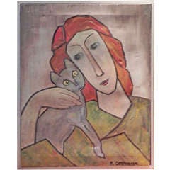 Woman with Cat Painting