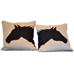 Pair Linen Pillows in Horse Silhouette