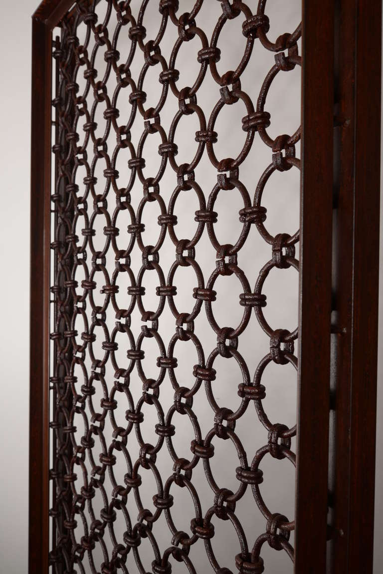 Rustic and rusted, these old scallop harvest screens are hand-hammered, geometric and have a surprisingly contemporary feel to them.   A large-scale chain-maille look.   We framed this segment in 3