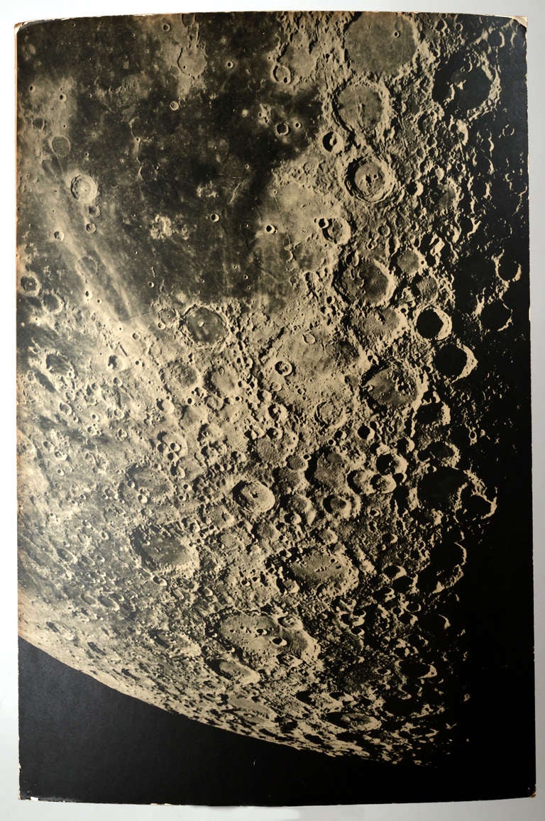 A great set of four vintage black & white college astronomy class tutorial prints showing a full frame of Saturn, a close-up of sun flares, another of the surface of the Moon and one more of the moon, this one shown in  full frame.