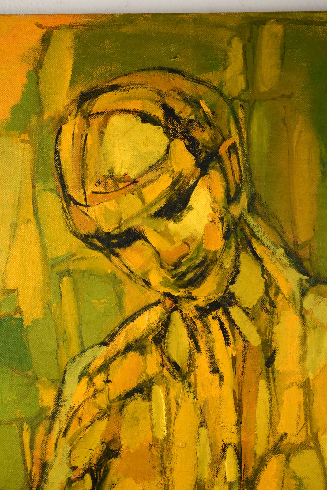 American Yellow Cubist Man Painting