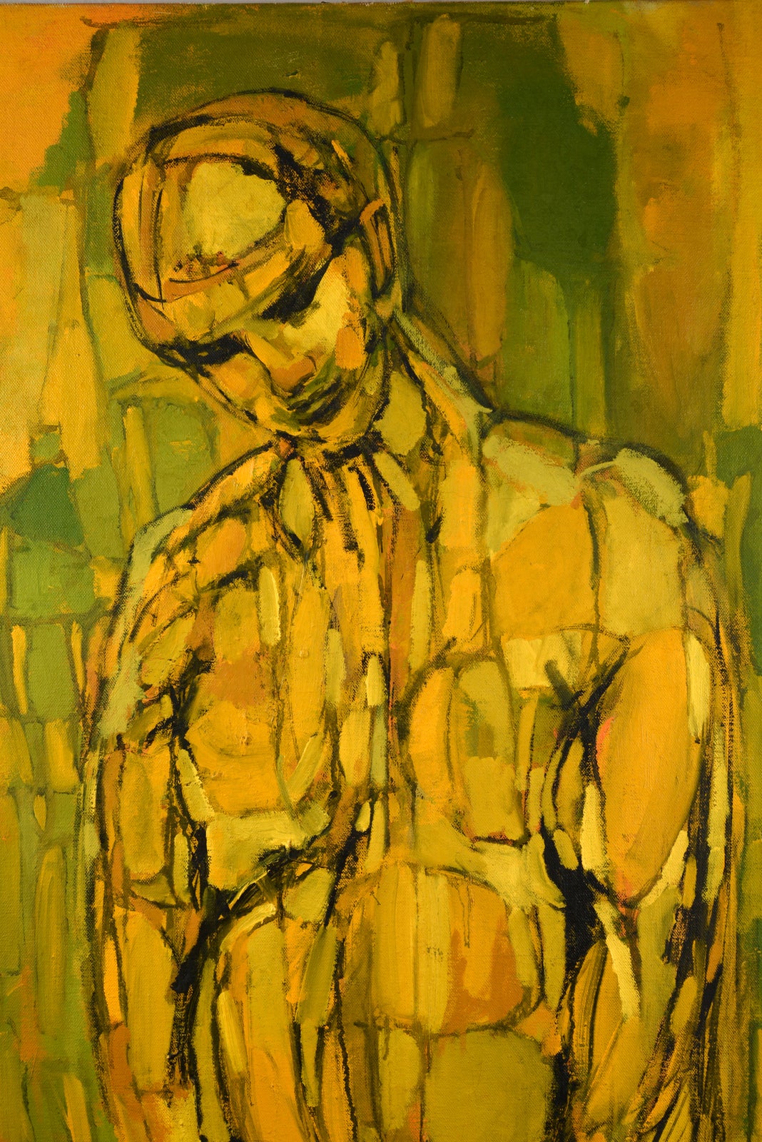 Yellow Cubist Man Painting In Good Condition In Seattle, WA