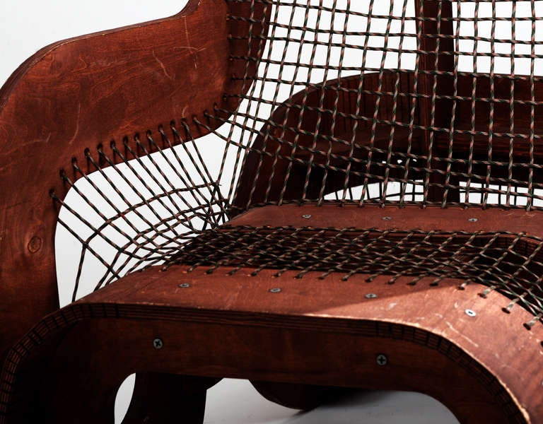 20th Century Sculptural Wood and Rope Chair