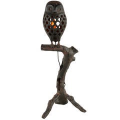 Vintage "Give a Hoot" Steel Owl Floor Lantern
