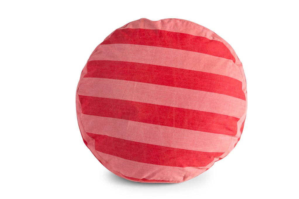 our signature red ticking stripe was used in both france and germany. it was woven in eastern france.<br />
pieces used in these pillows were found in the heart of France. <br />
<br />
our round pillows are the most popular in our store... we