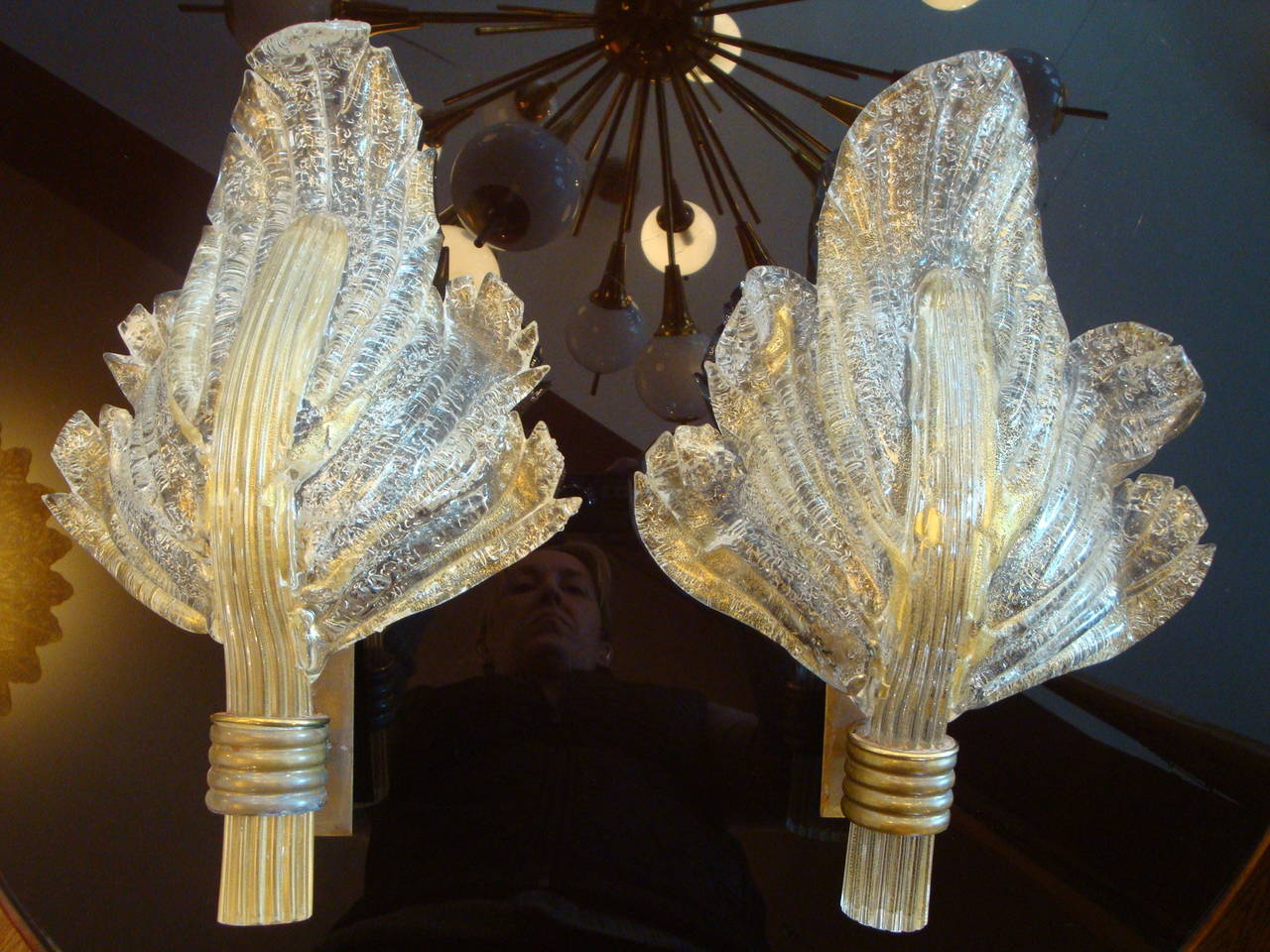 Wonderful Vintage Murano Gold Leaf Wall Lights In Excellent Condition In Westport, CT