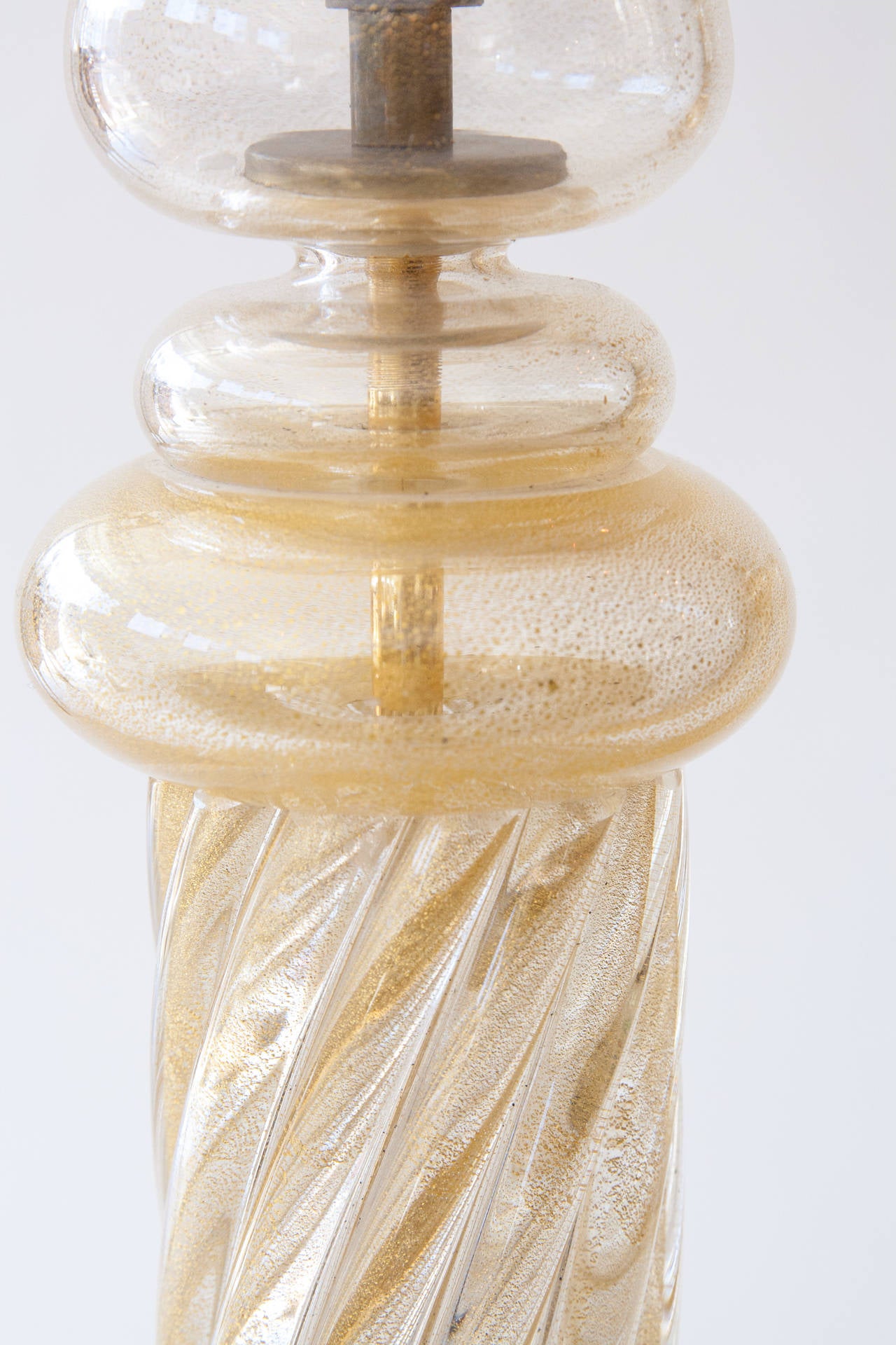 Modern Pair of Murano Gold Blown Lamps
