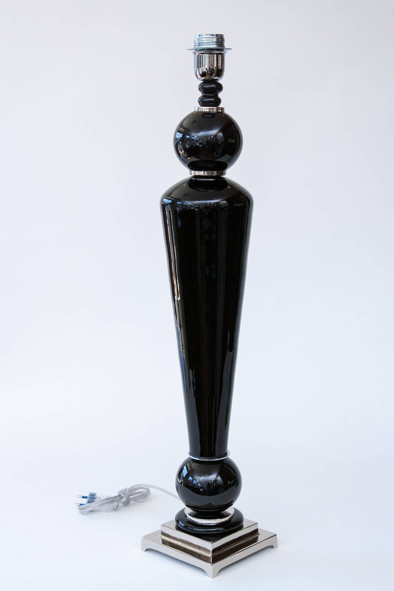 Late 20th Century Pair of Tall Modern Black Blown Murano Lamps