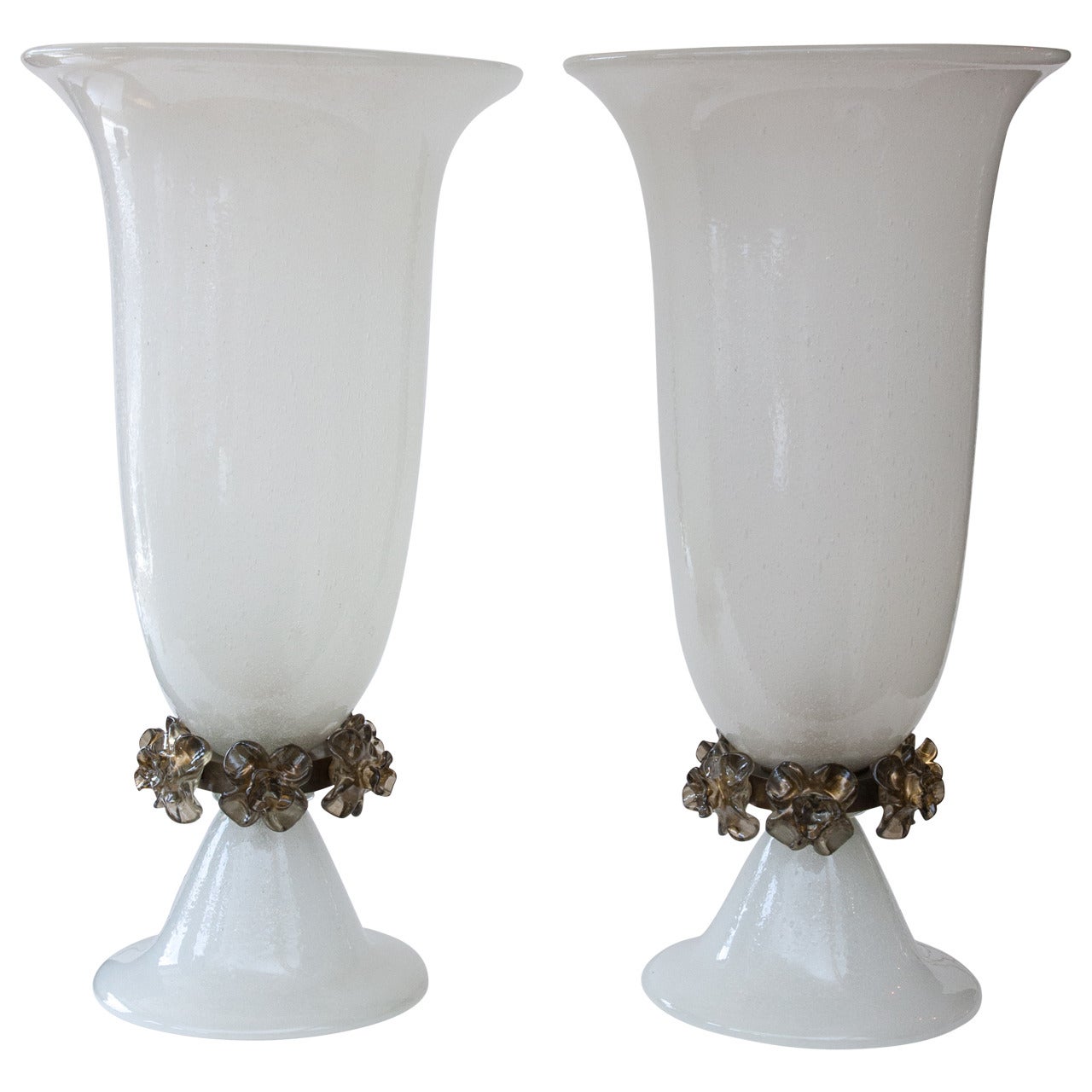 Monumental  and Rare Pair of Vintage Murano Uplight Vases