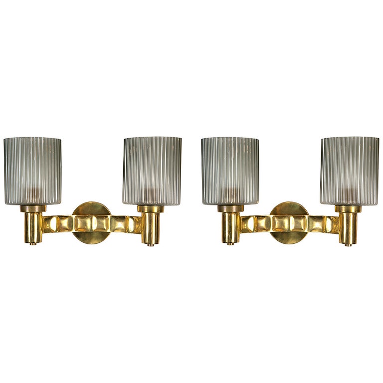 Pair of Murano Brass Wall Lights For Sale at 1stDibs