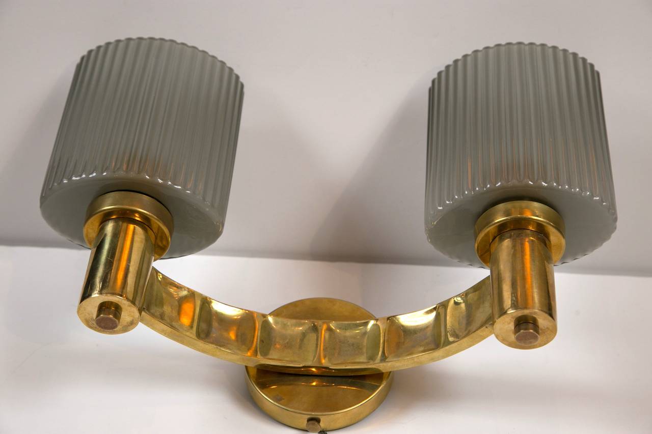Pair of Murano Brass Wall Lights For Sale 1