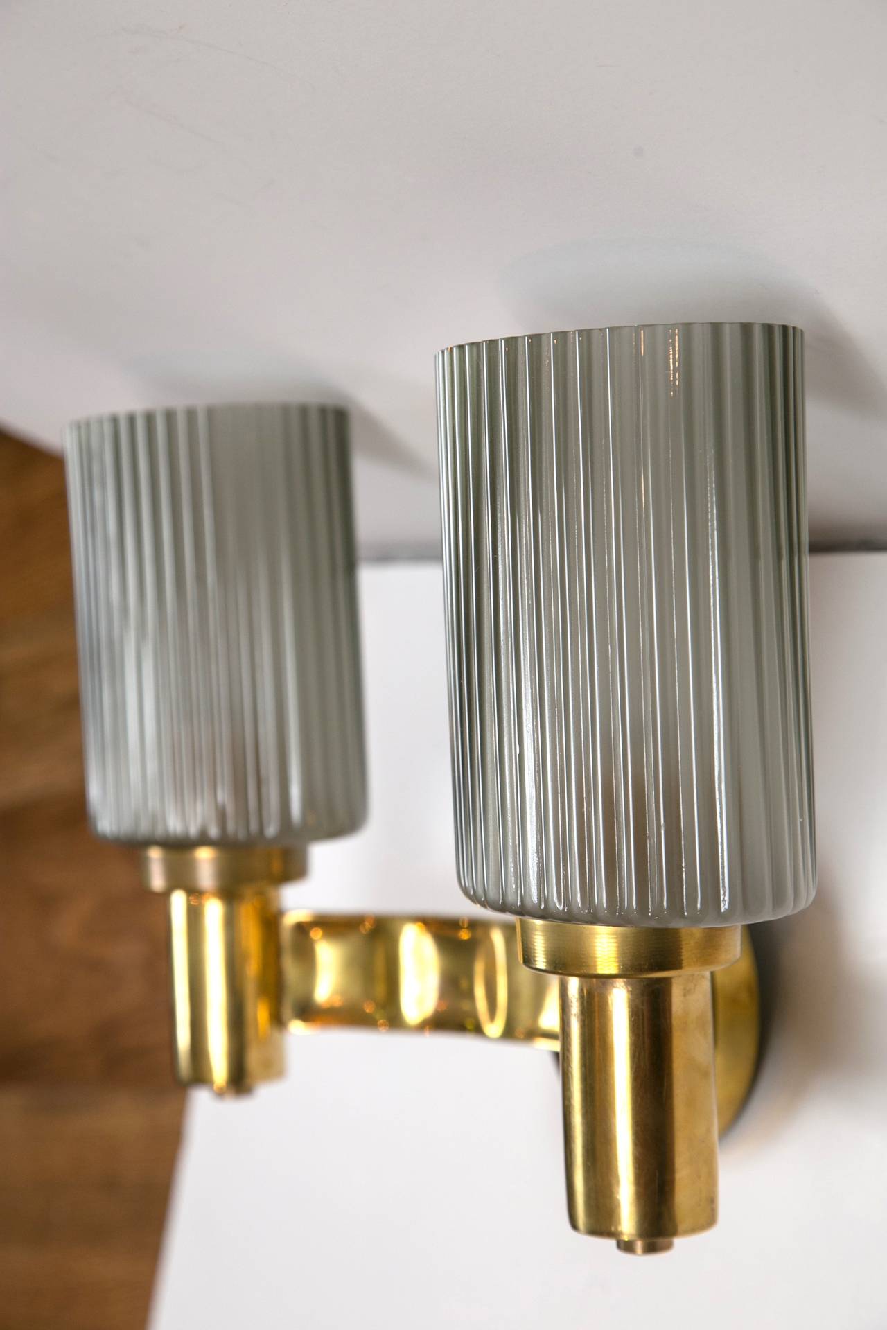 Pair of Murano Brass Wall Lights In Excellent Condition For Sale In Westport, CT