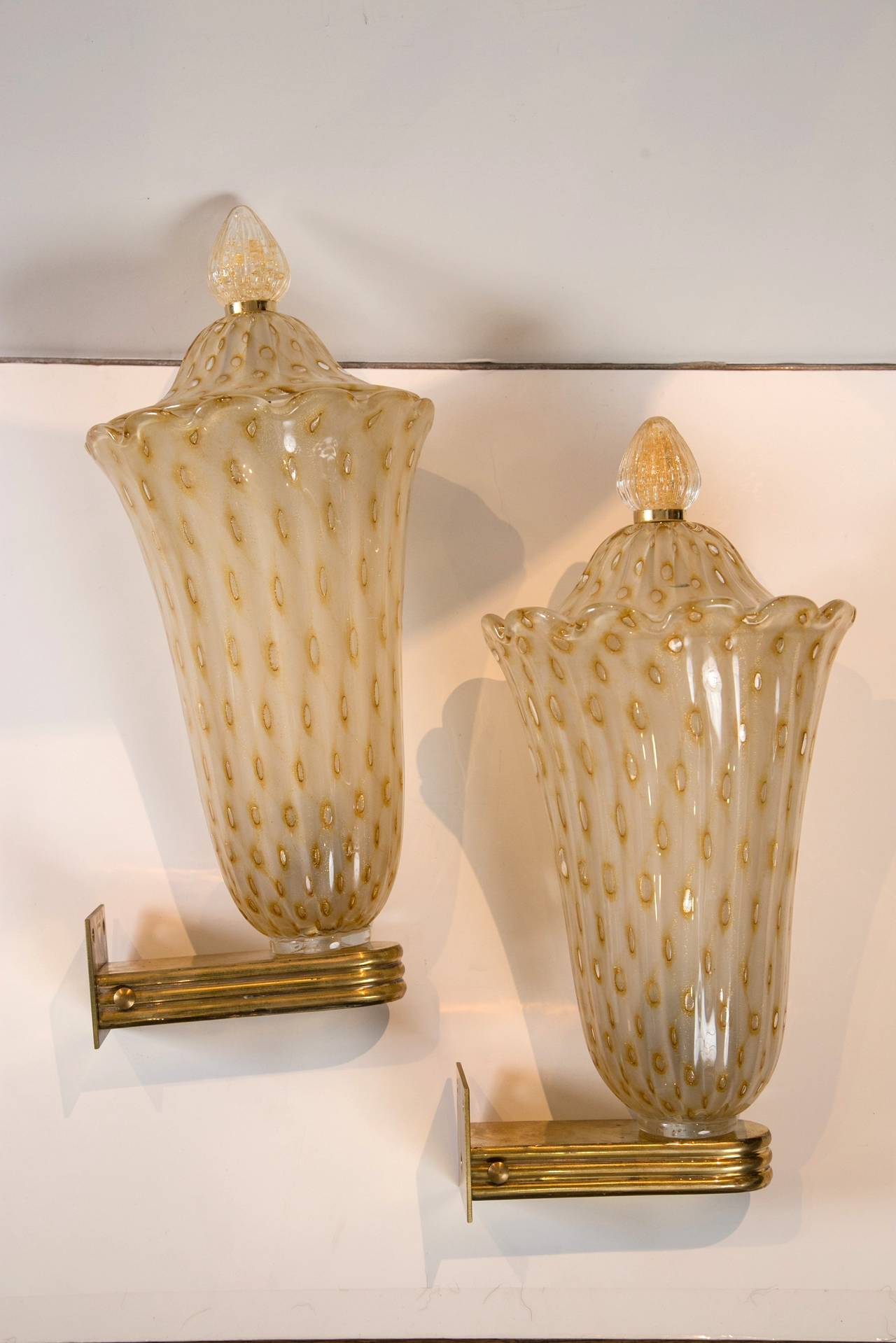 Pair of Vintage Murano Wall Lanterns In Excellent Condition In Westport, CT