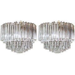 Pair Of Mid-century Venini Triedi 8-tier Chrome Chandeliers