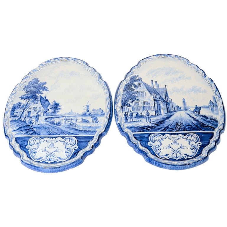A Pair of Large Dutch Delft Blue and White Wall Plaques