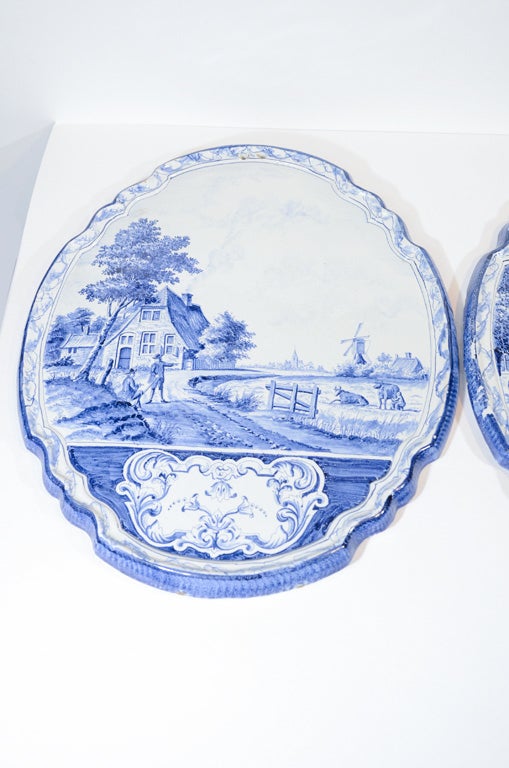 A Pair of Large Dutch Delft Blue and White Wall Plaques 1