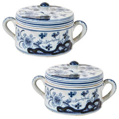 Pair of Blue and White Dutch Delft Covered Jars