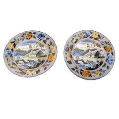 Antique Pair Dishes with Country Scenes 