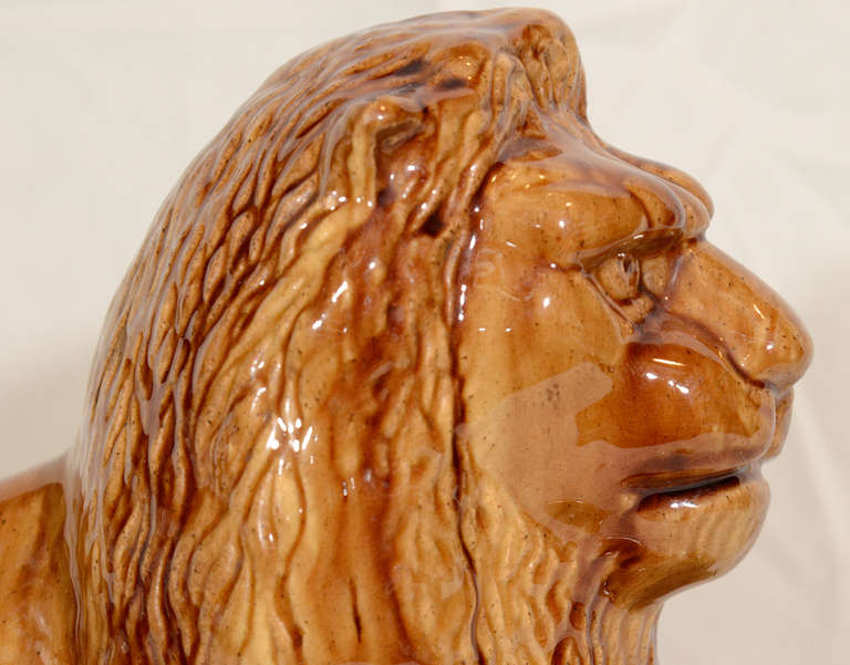 Stately 19th Century American Yellowware Pottery Lion 1